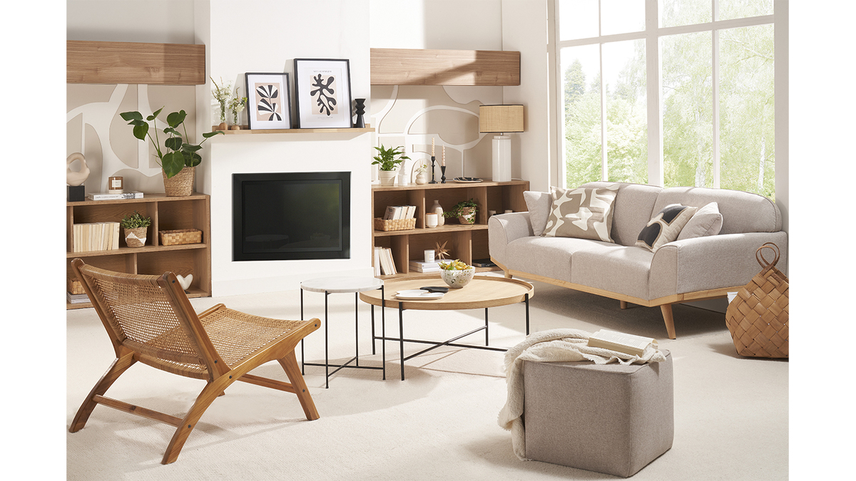 Divano Letto Sfoderabile 3-4 Posti Forma A Fagiolo In Tessuto Effetto Velluto Beige Chiaro Sacha 55642 655dc896924fd 1200 675