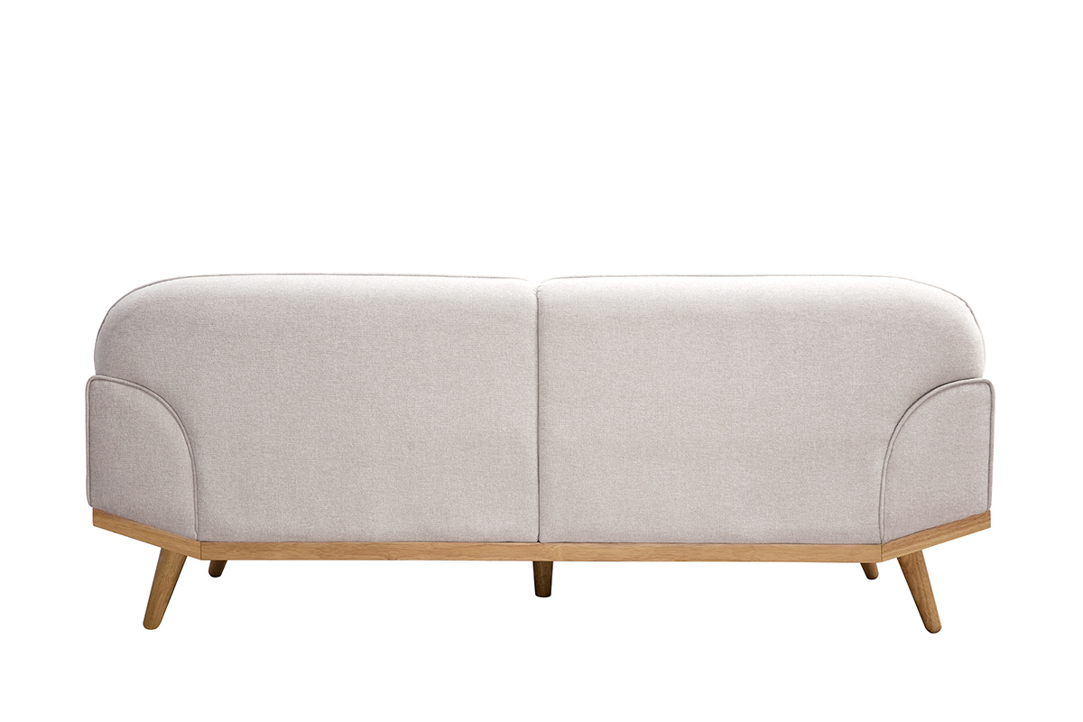 Divano scandinavo 3 posti in tessuto effetto velluto testurizzato beige e legno chiaro FREEMA