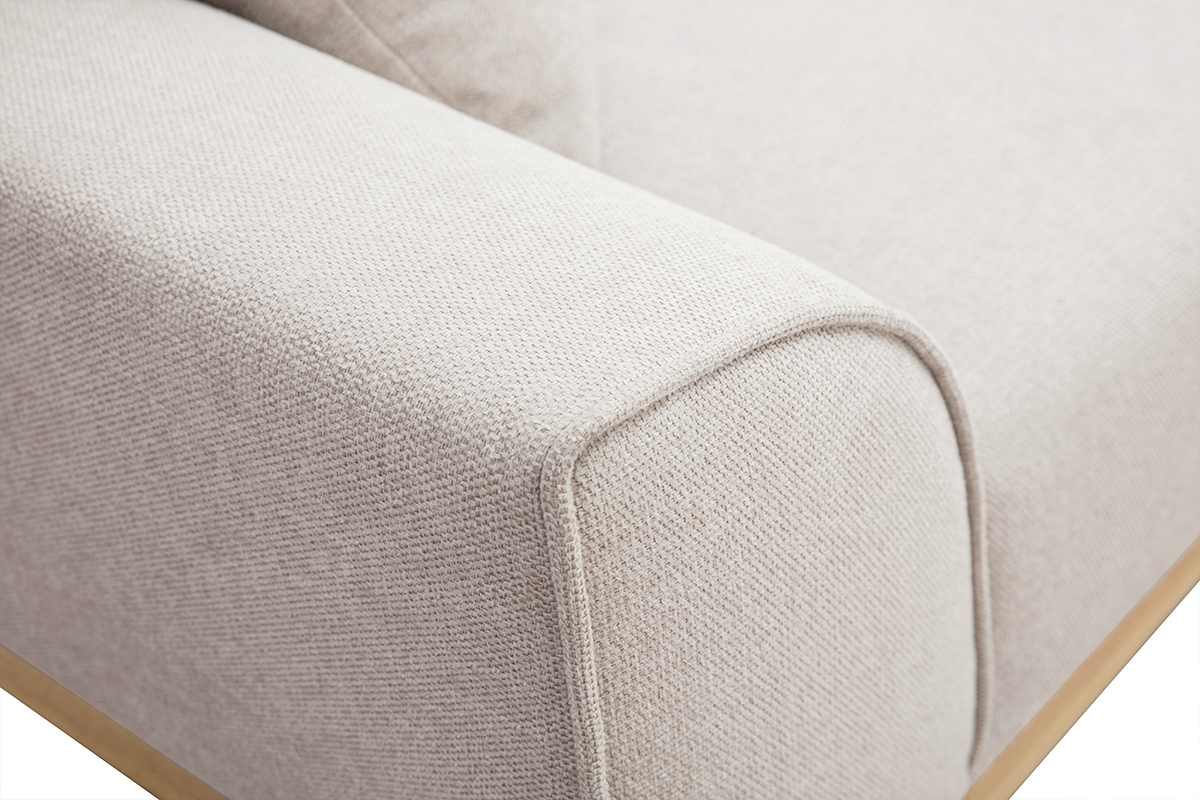 Divano scandinavo 3 posti in tessuto effetto velluto testurizzato beige e legno chiaro FREEMA
