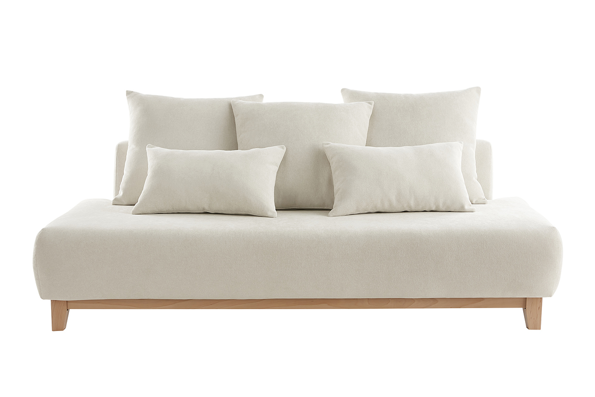 Divano scandinavo 3 posti in tessuto effetto velluto testurizzato beige e legno chiaro L200 cm ODEON