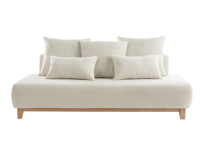 Divano scandinavo 3 posti in tessuto effetto velluto testurizzato beige e legno chiaro L200 cm ODEON
