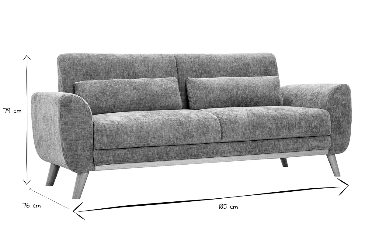 Divano scandinavo 3 posti in nero e bianco, dimensioni 185x76x79 cm.