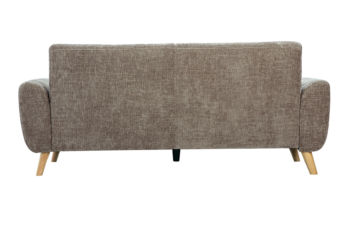 Divano scandinavo 3 posti in tessuto effetto velluto testurizzato taupe e legno chiaro EKTOR