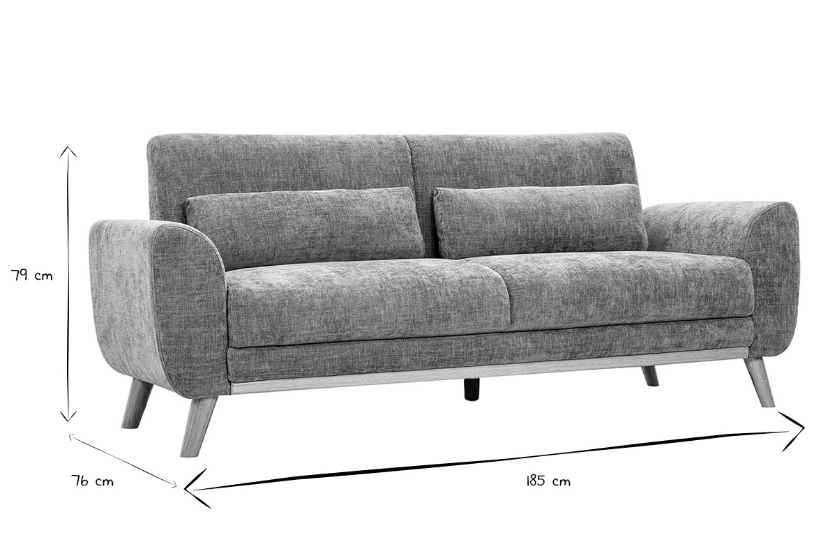 Divano scandinavo 3 posti in tessuto effetto velluto testurizzato taupe e legno chiaro EKTOR