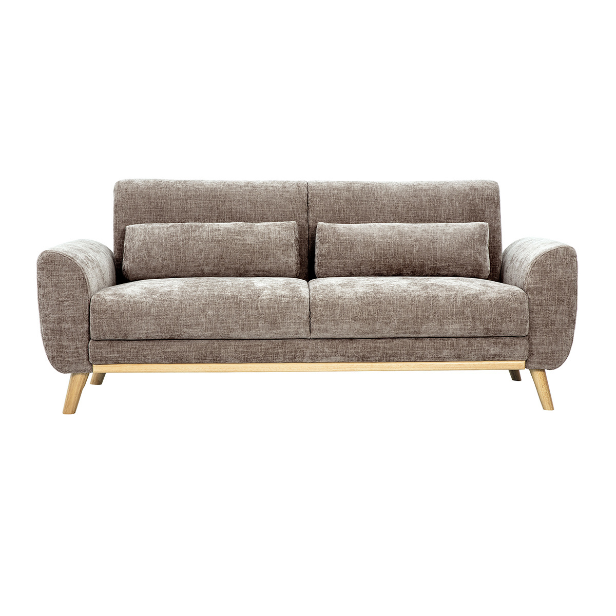 Divano scandinavo 3 posti in tessuto effetto velluto testurizzato taupe e legno chiaro EKTOR