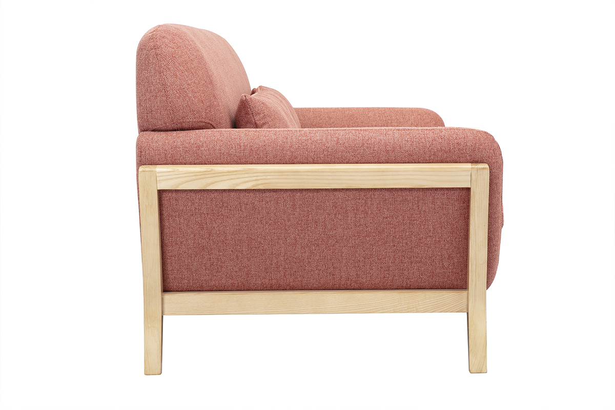 Divano Scandinavo 3 posti in tessuto effetto velluto testurizzato terracotta e legno chiaro YOKO