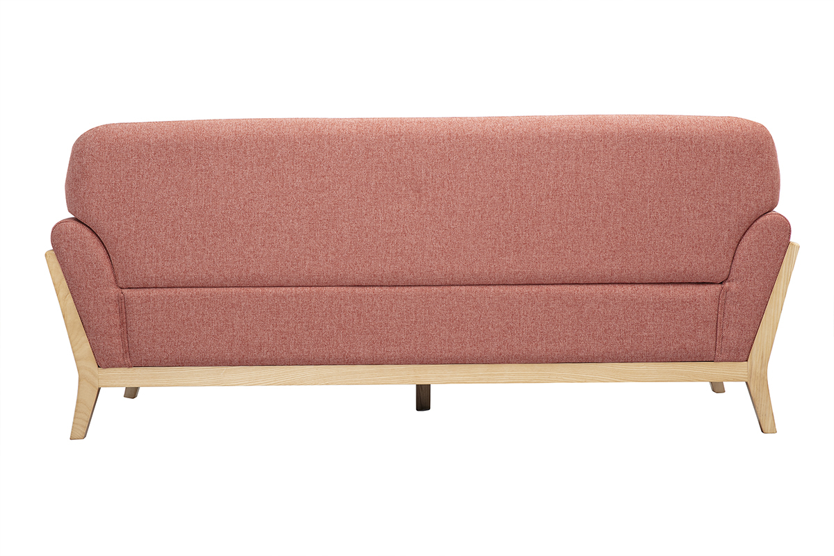 Divano Scandinavo 3 posti in tessuto effetto velluto testurizzato terracotta e legno chiaro YOKO