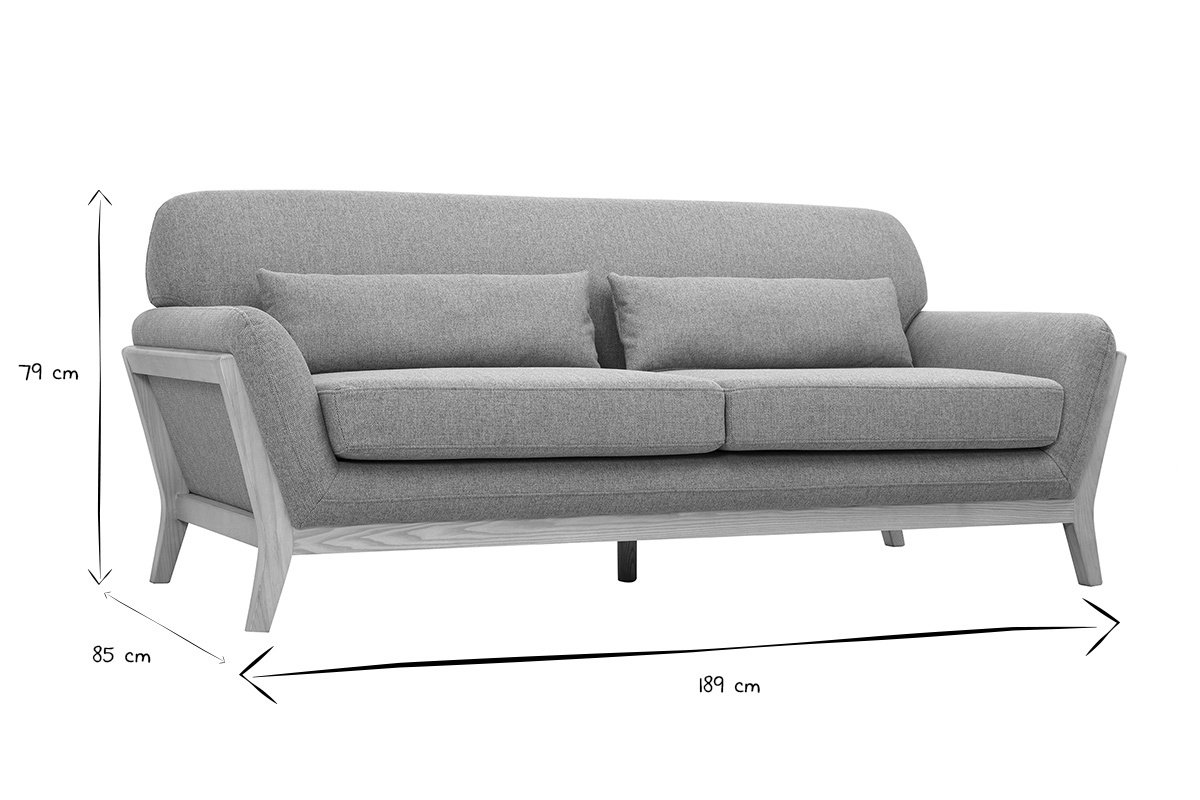 Divano Scandinavo 3 posti in tessuto effetto velluto testurizzato terracotta e legno chiaro YOKO