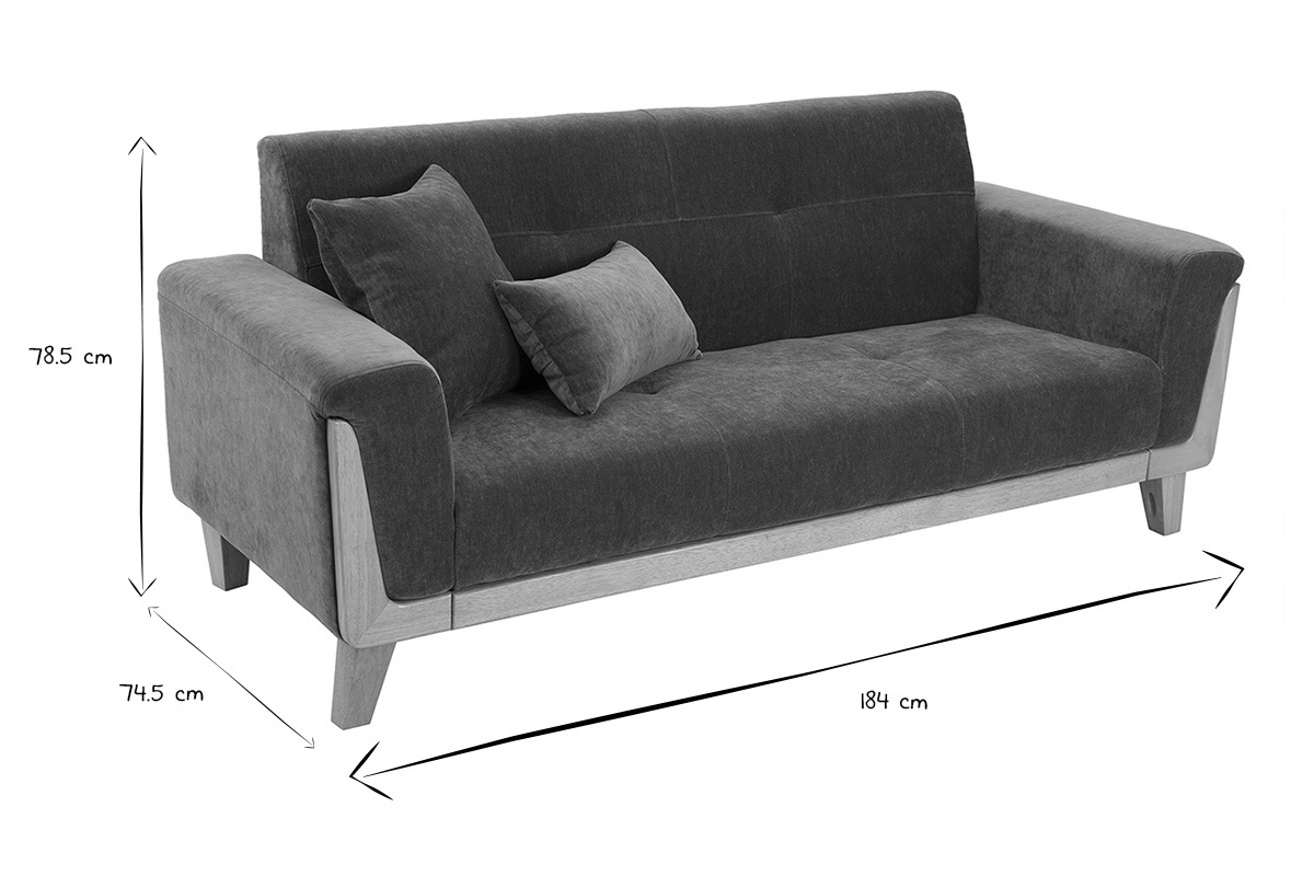 Divano Scandinavo 3 posti in tessuto effetto velluto verde kaki e legno chiaro FJORD
