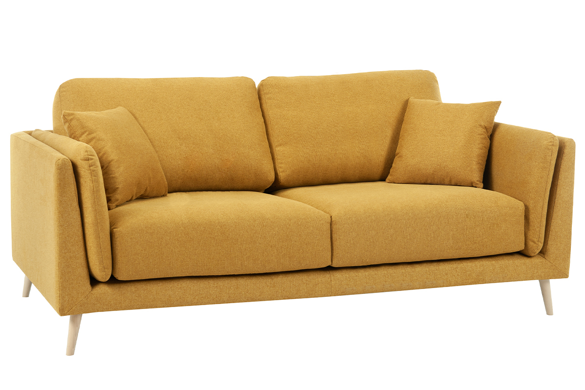 Divano scandinavo 3 posti in tessuto giallo cumino e legno chiaro VOGUE