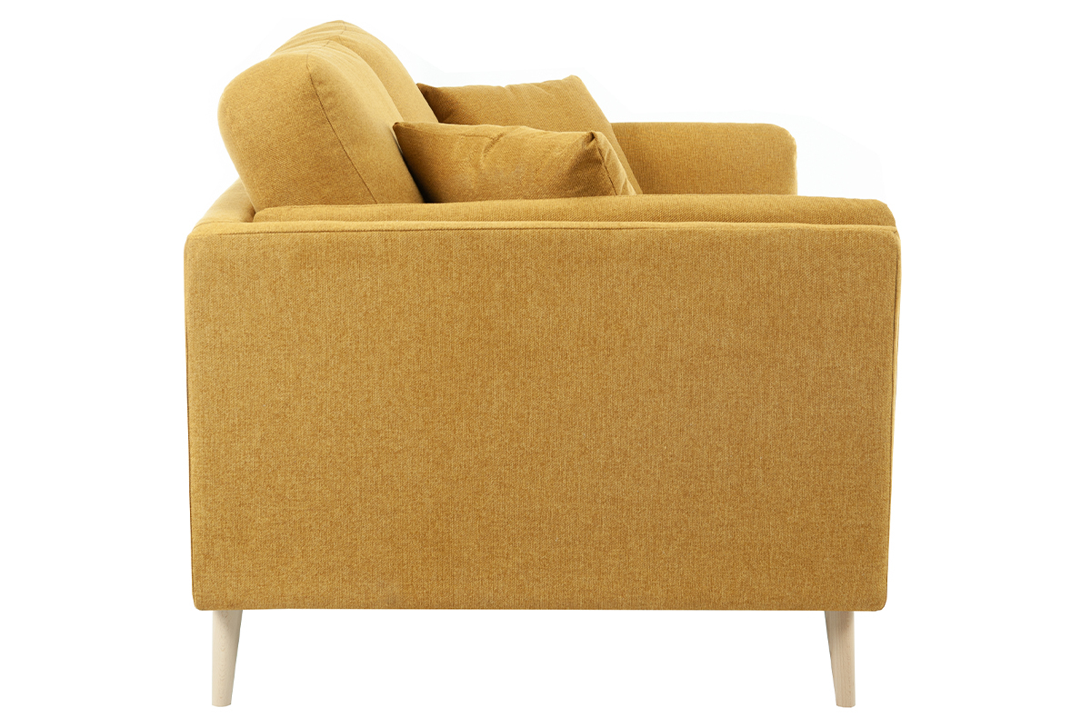 Divano scandinavo 3 posti in tessuto giallo cumino e legno chiaro VOGUE