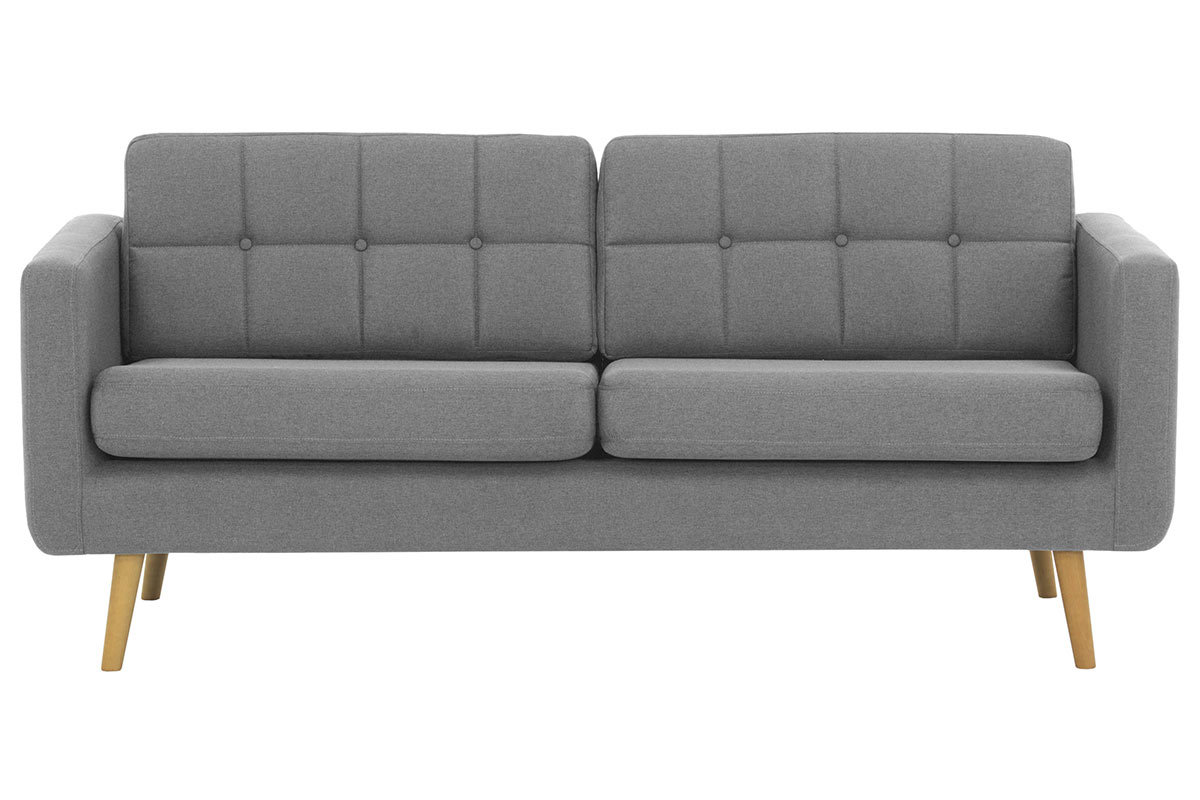 Divano scandinavo 3 posti in tessuto grigio chiaro e legno  ELFE