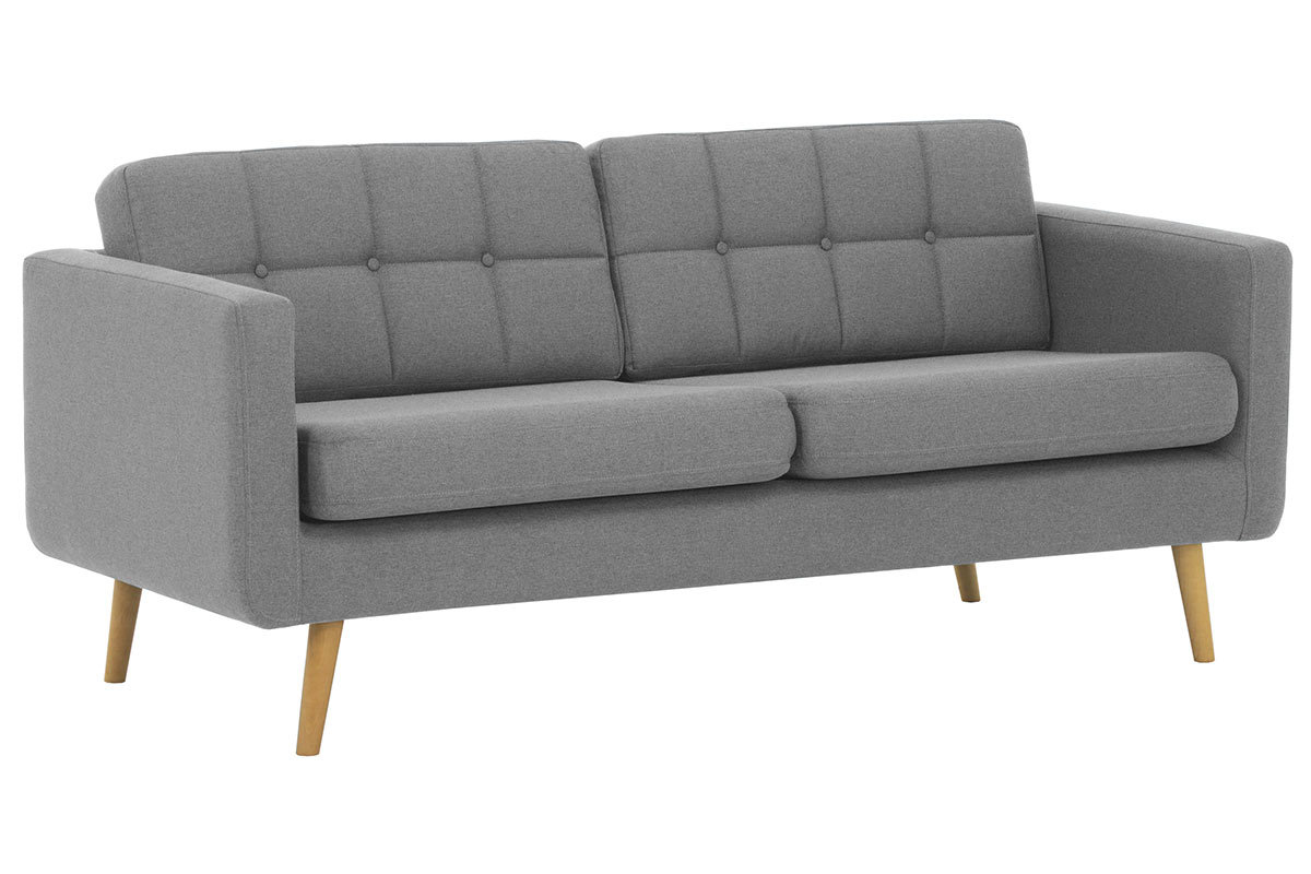 Divano scandinavo 3 posti in tessuto grigio chiaro e legno  ELFE