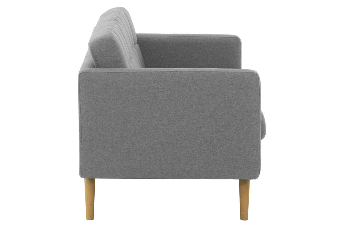 Divano scandinavo 3 posti in tessuto grigio chiaro e legno  ELFE