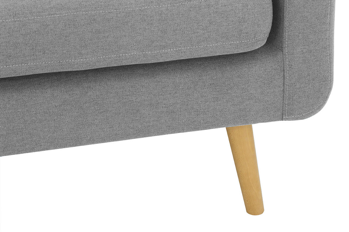 Divano scandinavo 3 posti in tessuto grigio chiaro e legno  ELFE