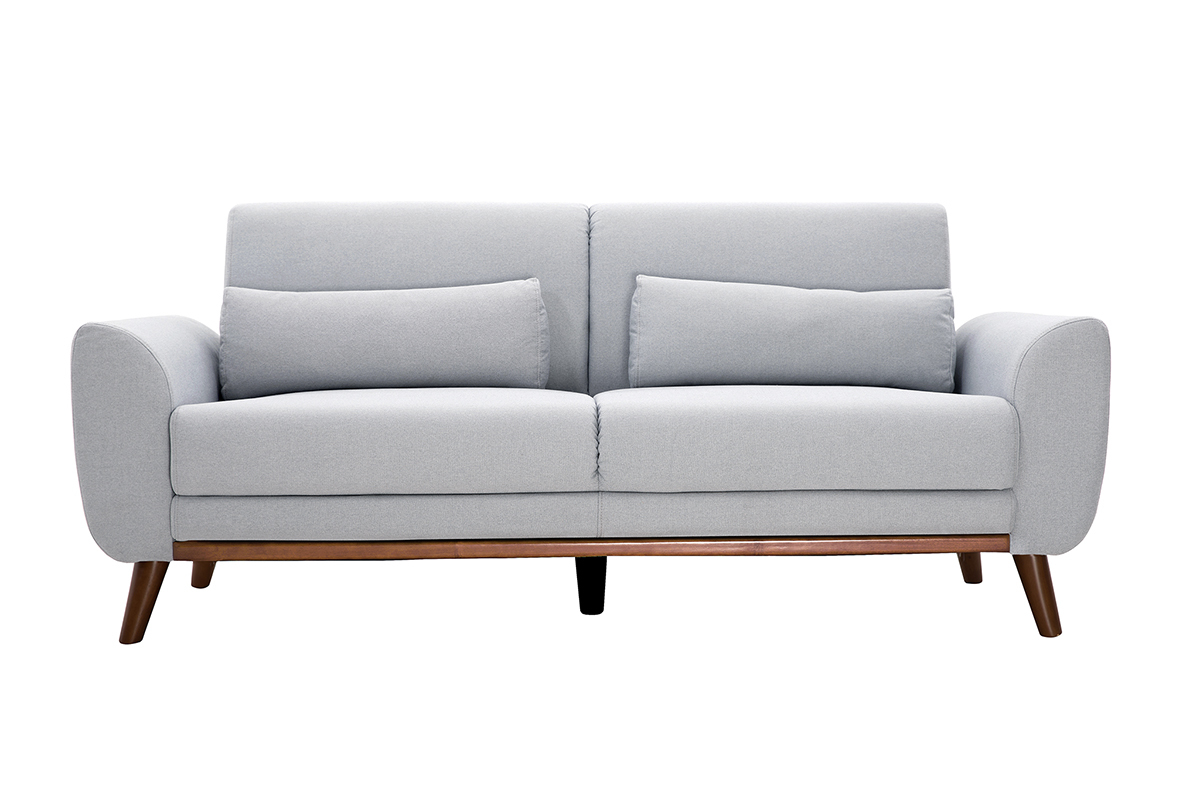 Divano scandinavo 3 posti in tessuto grigio chiaro e legno scuro EKTOR