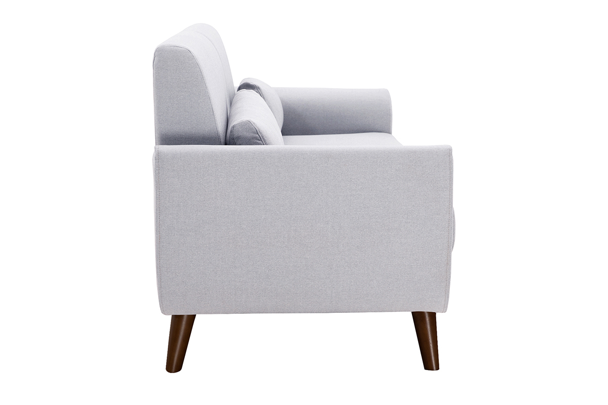 Divano scandinavo 3 posti in tessuto grigio chiaro e legno scuro EKTOR