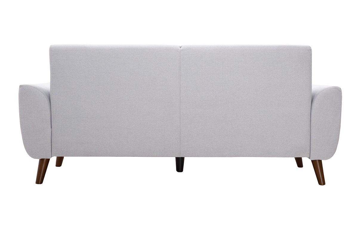Divano scandinavo 3 posti in tessuto grigio chiaro e legno scuro EKTOR