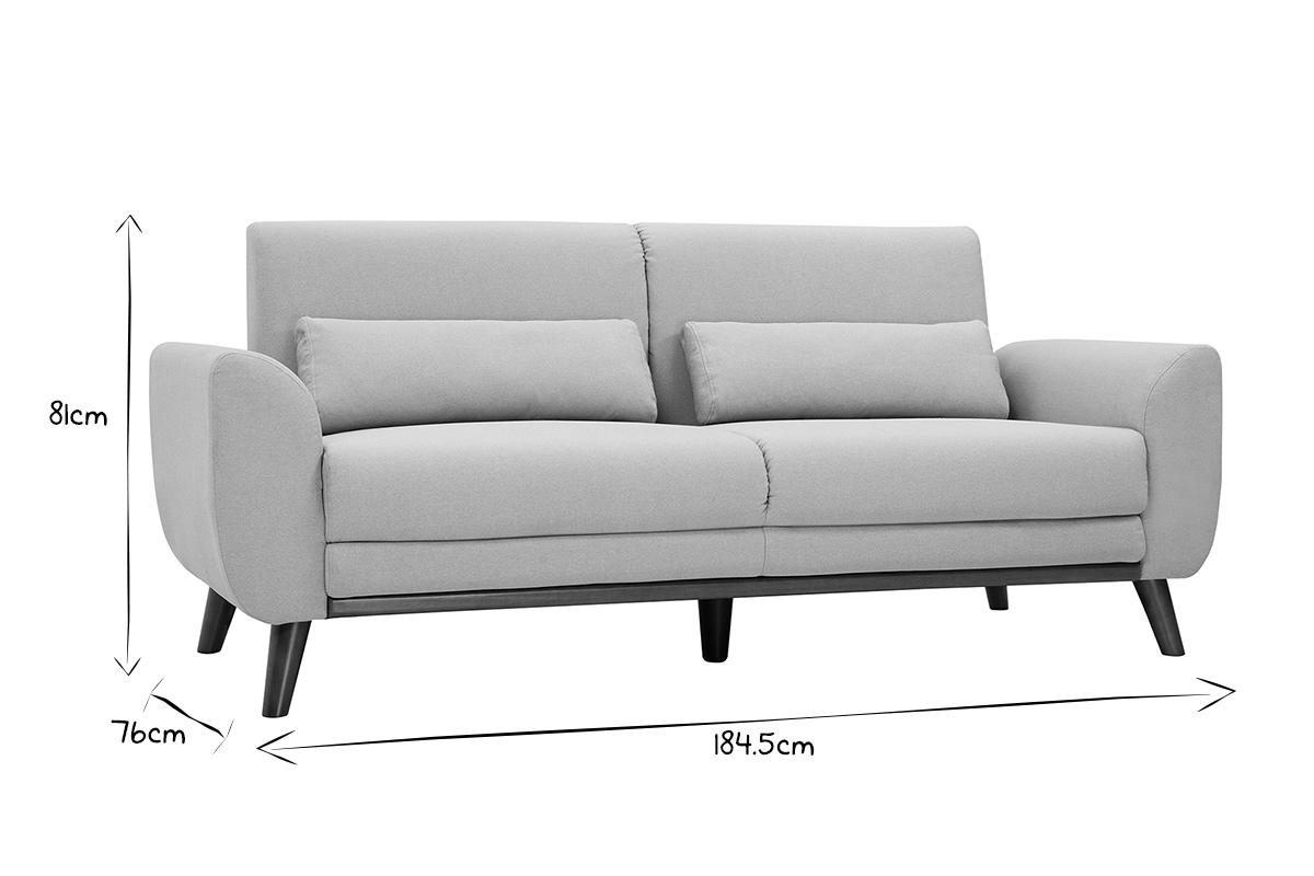 Divano scandinavo 3 posti in tessuto grigio chiaro e legno scuro EKTOR