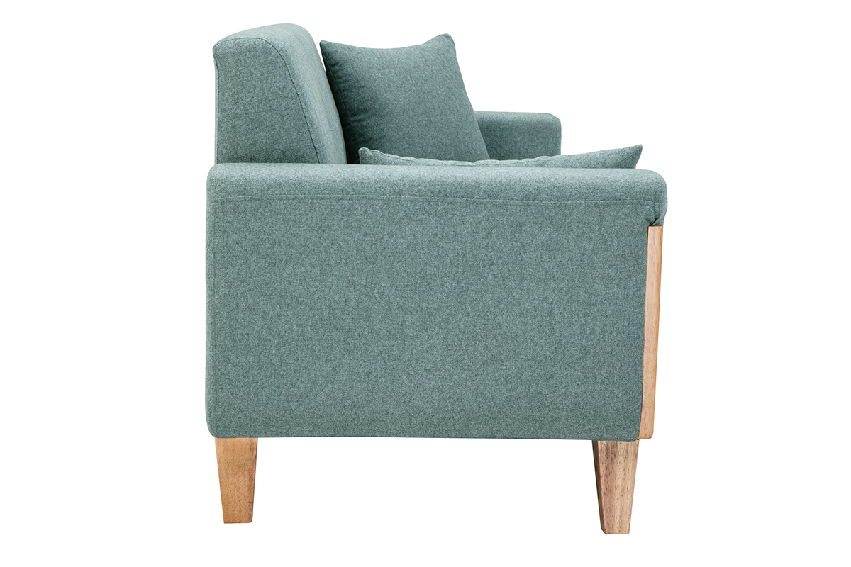 Divano scandinavo 3 posti in tessuto grigio verde e legno chiaro FJORD