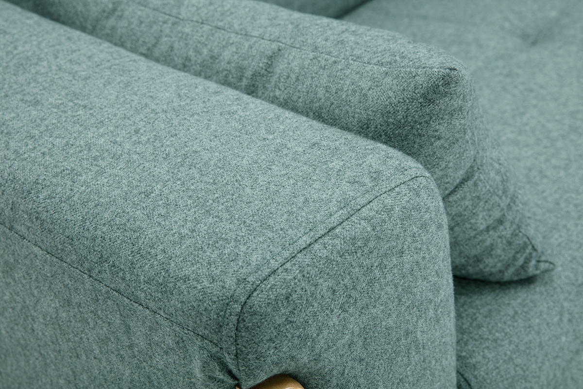 Divano scandinavo 3 posti in tessuto grigio verde e legno chiaro FJORD