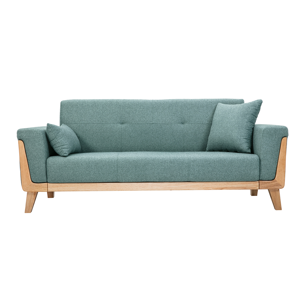 Divano scandinavo 3 posti in tessuto grigio verde e legno chiaro FJORD