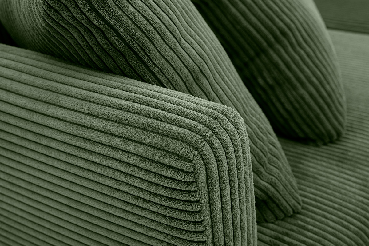 Divano scandinavo 3 posti in tessuto velluto a coste verde kaki e legno chiaro OSLO