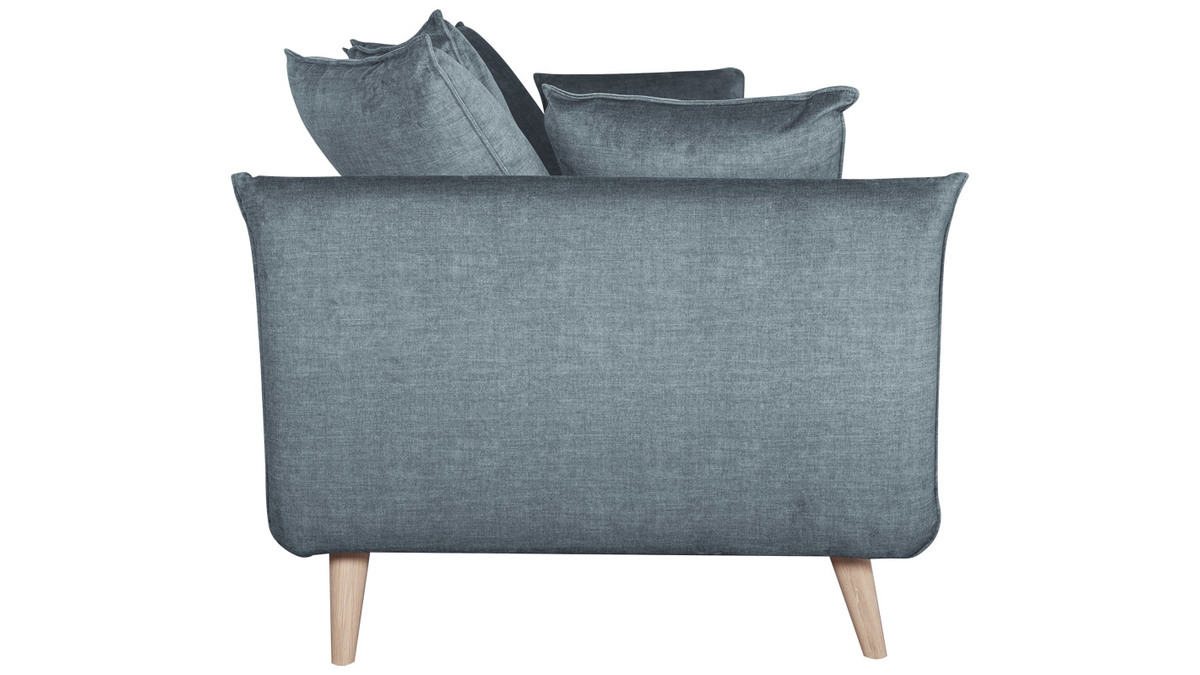 Divano scandinavo 3 posti in tessuto velluto grigio-blu e legno chiaro OLYMPIA