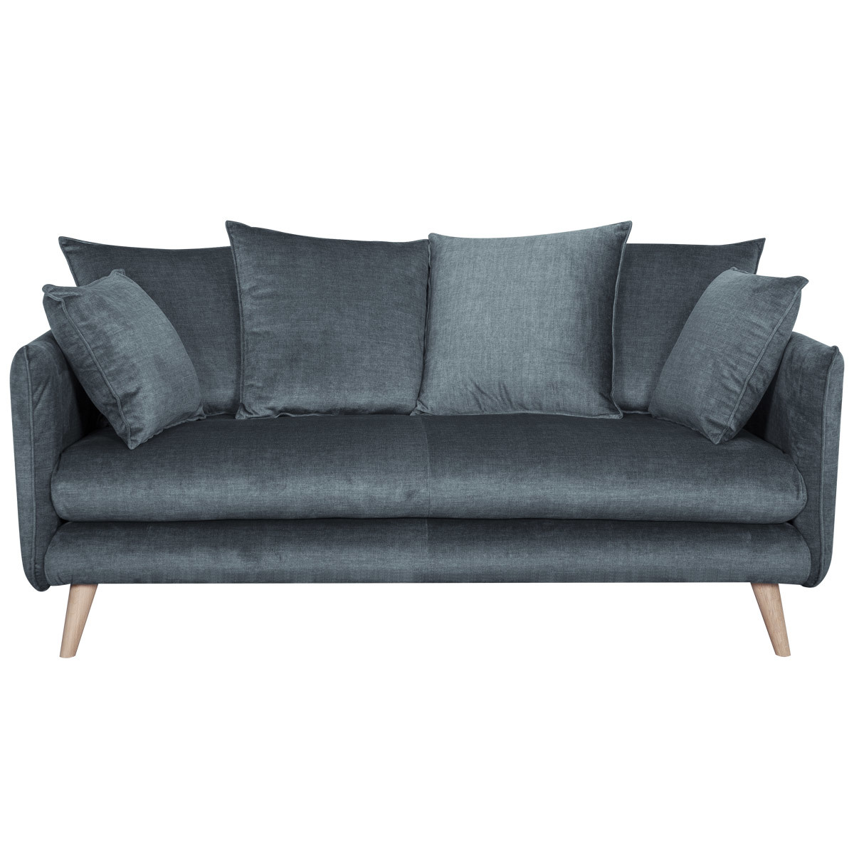 Divano scandinavo 3 posti in tessuto velluto grigio-blu e legno chiaro OLYMPIA