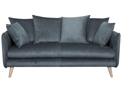 Divano scandinavo 3 posti in tessuto velluto grigio-blu e legno chiaro OLYMPIA