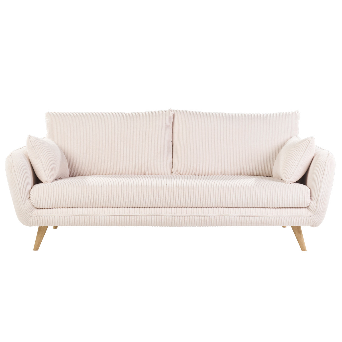 Divano scandinavo 3 posti in velluto a coste color crema e legno chiaro CREEP