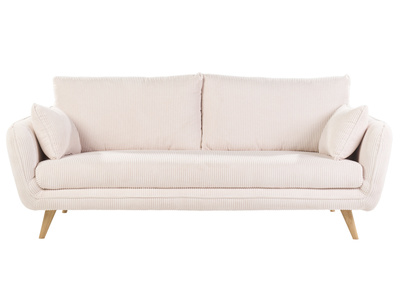 Divano scandinavo 3 posti in velluto a coste color crema e legno chiaro CREEP