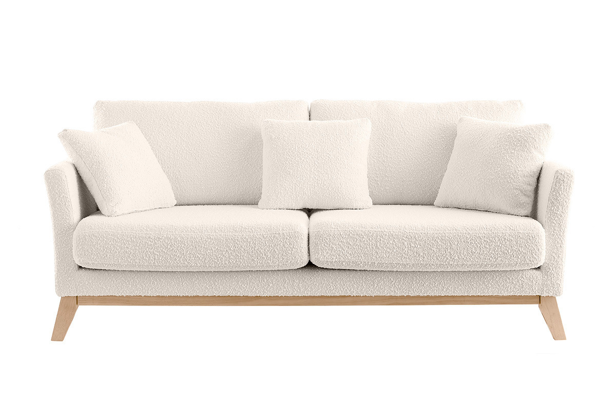 Divano scandinavo 3 posti sfoderabile bianco effetto lana boucl OSLO