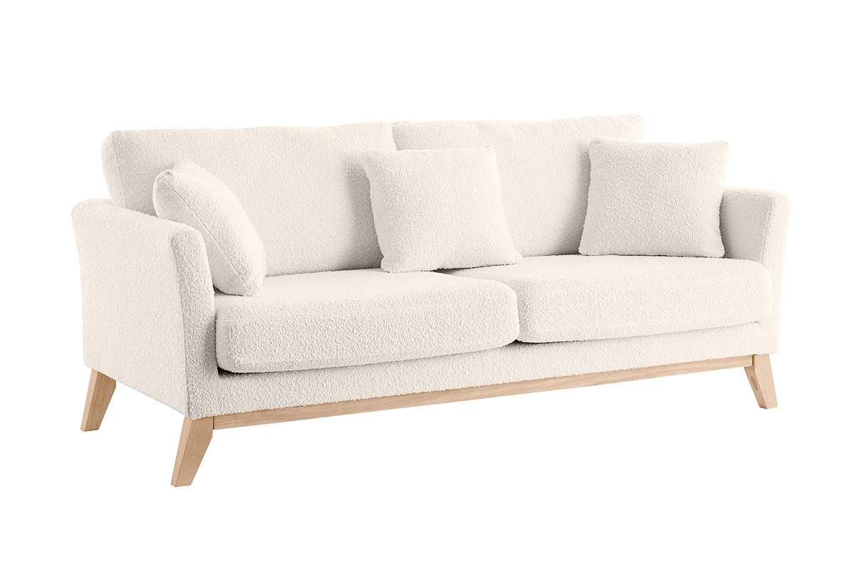 Divano scandinavo 3 posti sfoderabile bianco effetto lana boucl OSLO
