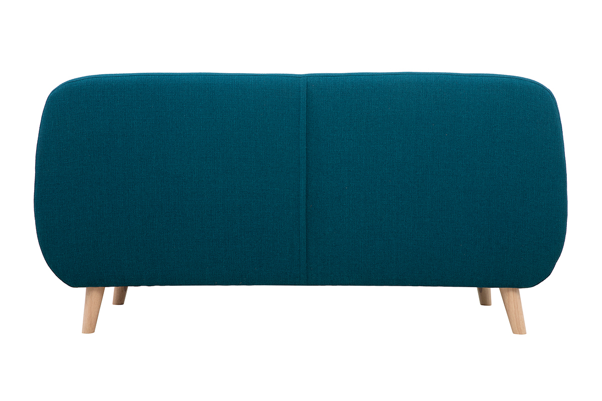 Divano scandinavo 3 posti sfoderabile blu anatra e legno YNOK