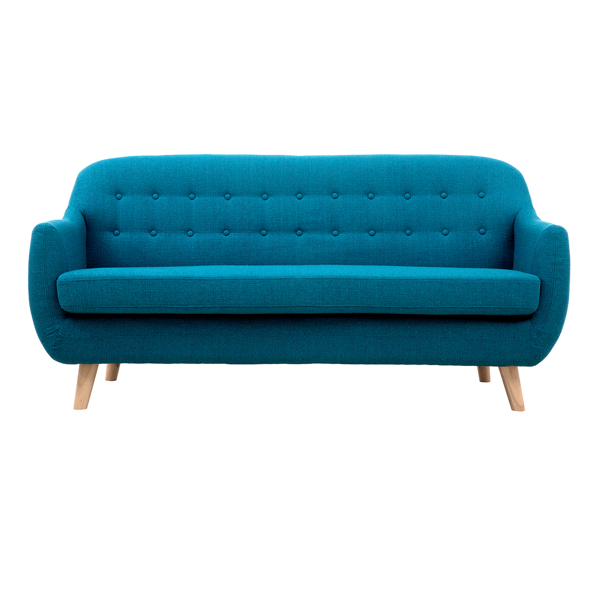 Divano scandinavo 3 posti sfoderabile blu anatra e legno YNOK