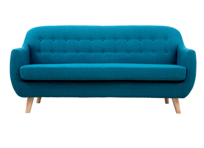 Divano scandinavo 3 posti sfoderabile blu anatra e legno YNOK