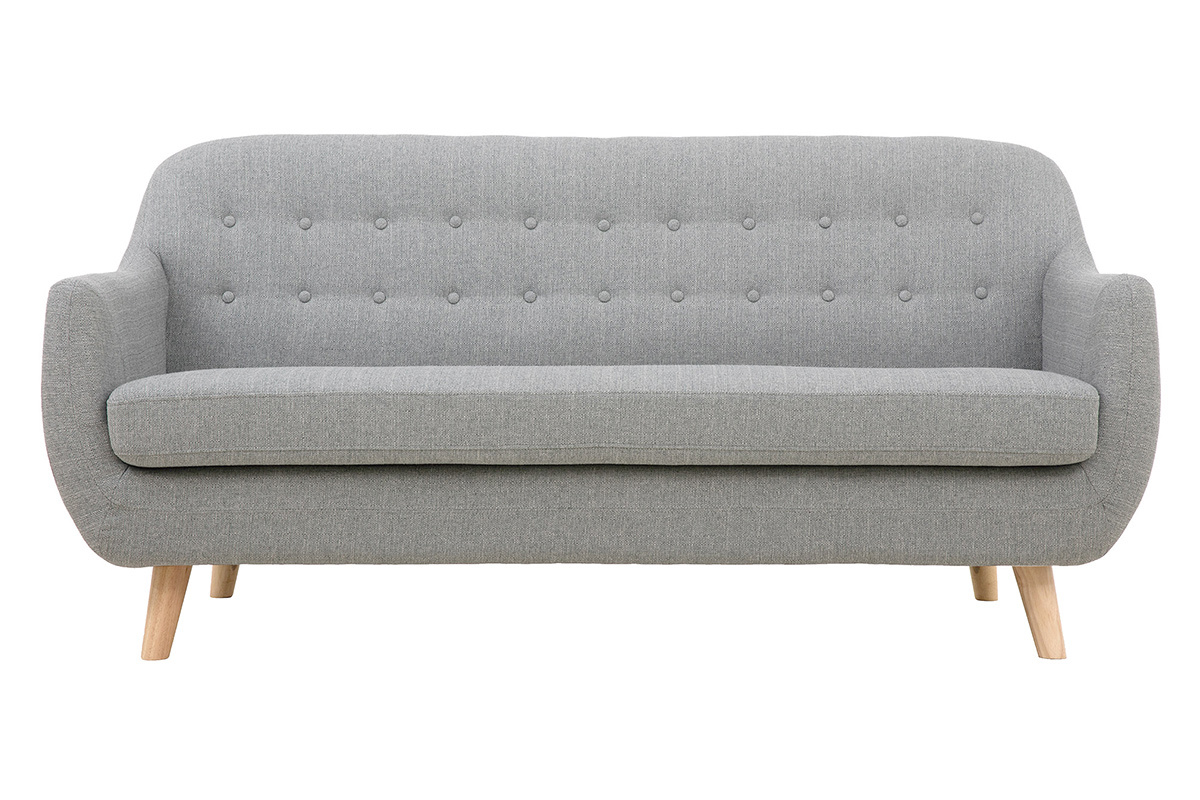 Divano scandinavo 3 posti sfoderabile grigio chiaro e legno YNOK
