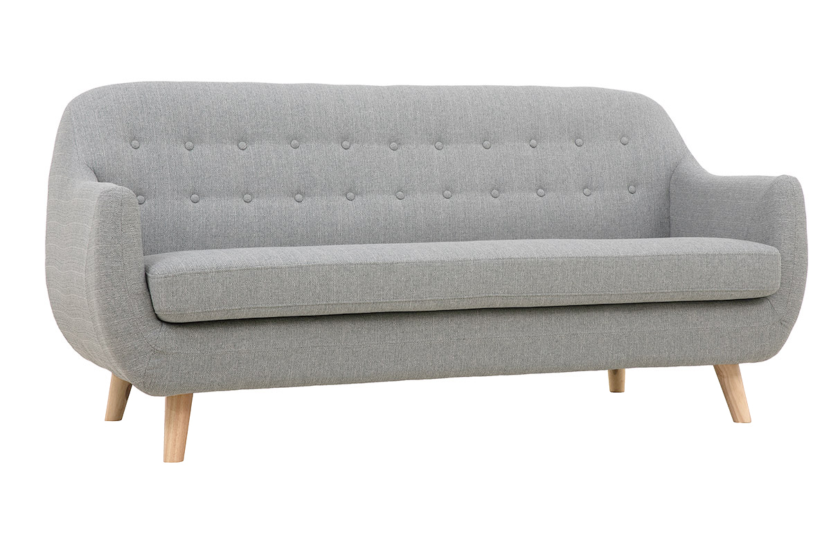 Divano scandinavo 3 posti sfoderabile grigio chiaro e legno YNOK