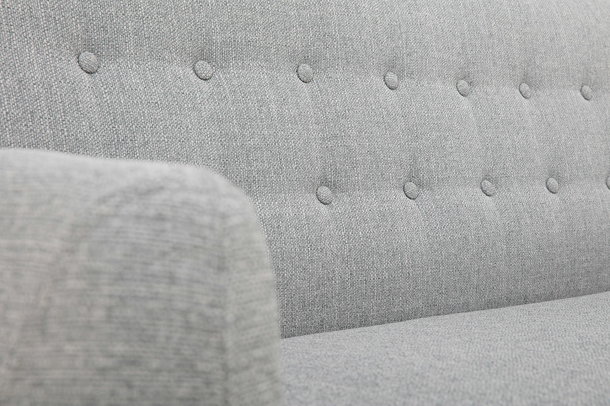 Divano scandinavo 3 posti sfoderabile grigio chiaro e legno YNOK