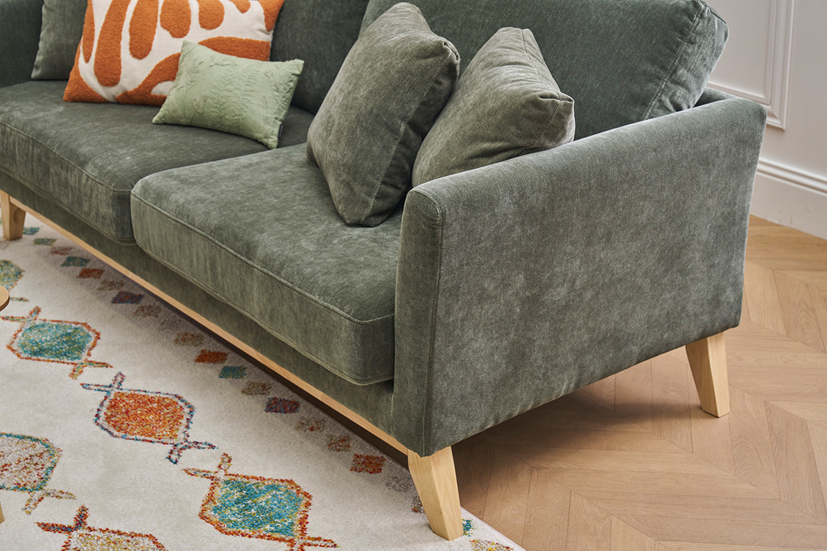 Divano scandinavo 3 posti sfoderabile velluto cachi OSLO