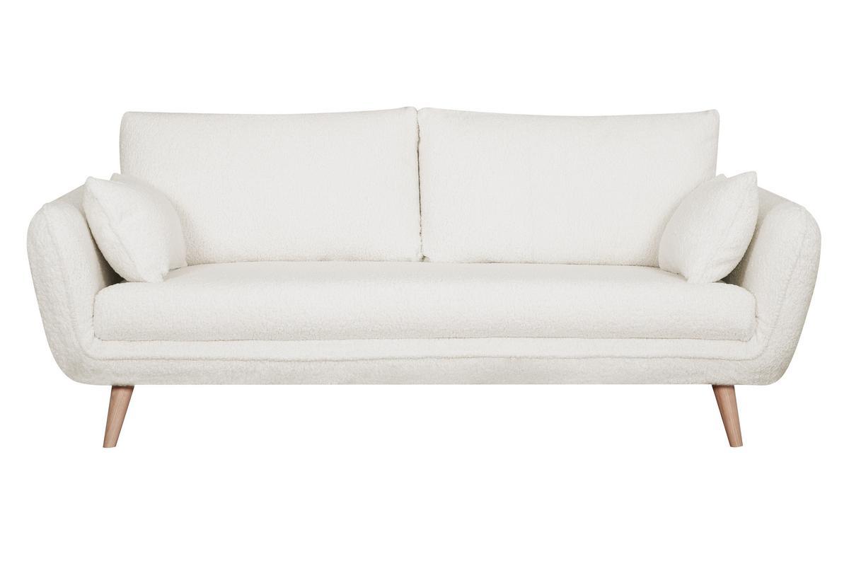 Divano scandinavo 3 posti tessuto effetto lana boucl e legno CREEP