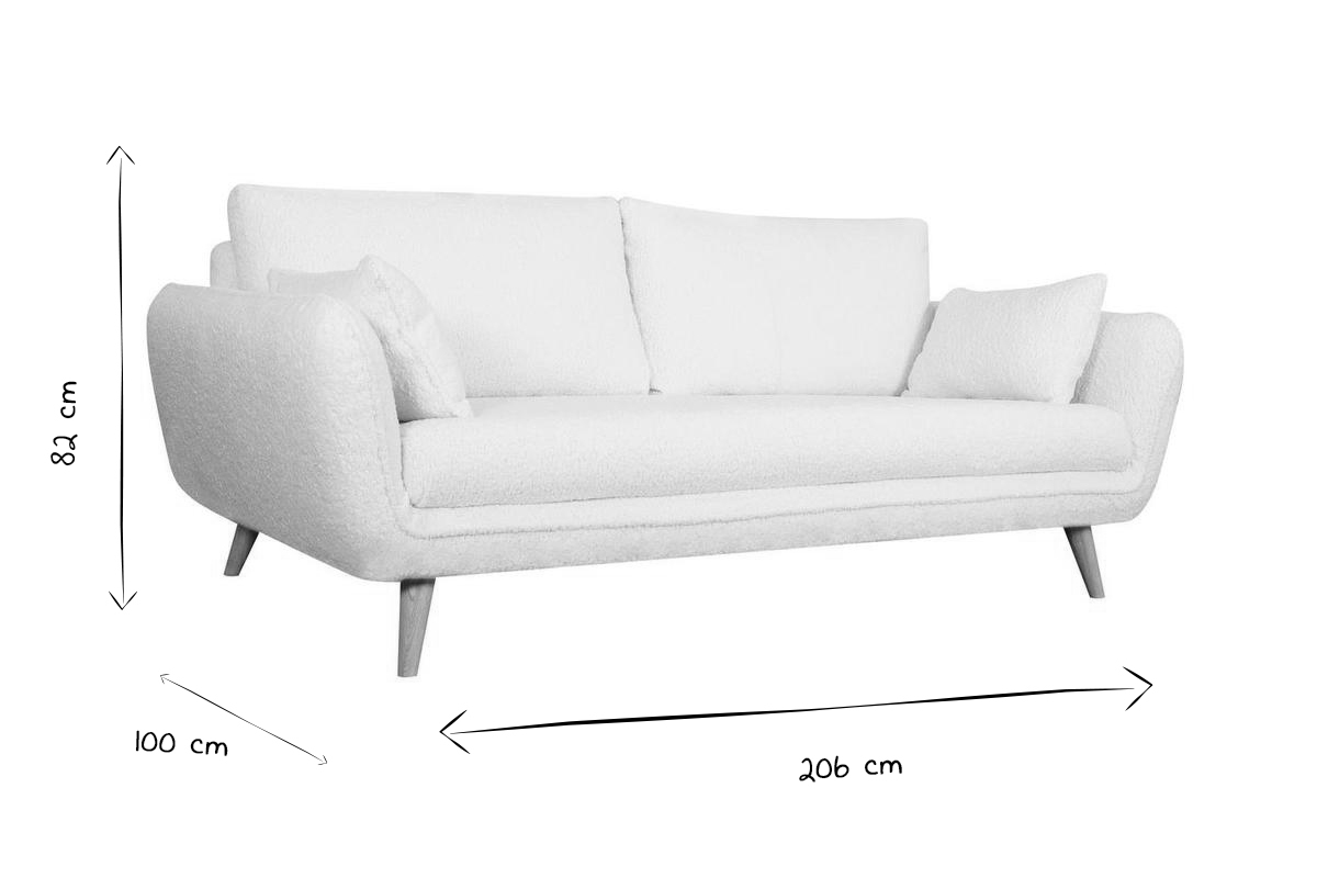 Divano scandinavo 3 posti tessuto effetto lana boucl e legno CREEP