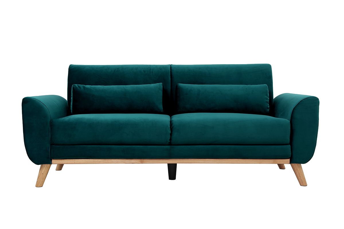 Divano scandinavo 3 posti velluto blu petrolio EKTOR