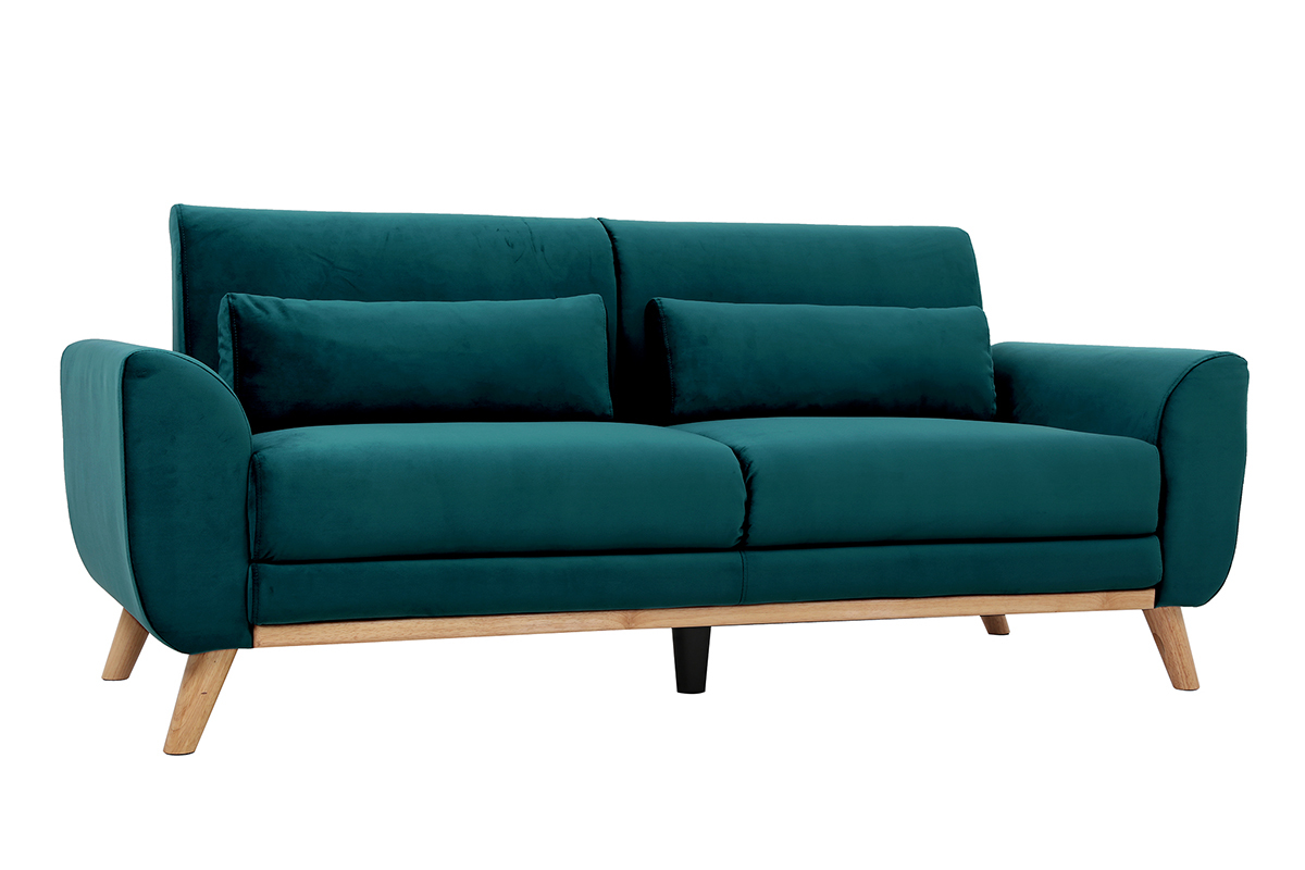 Divano scandinavo 3 posti velluto blu petrolio EKTOR