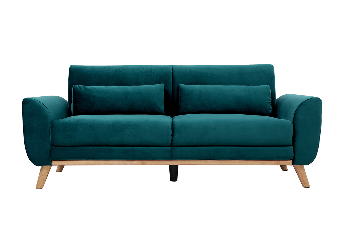 Divano scandinavo 3 posti velluto blu petrolio EKTOR