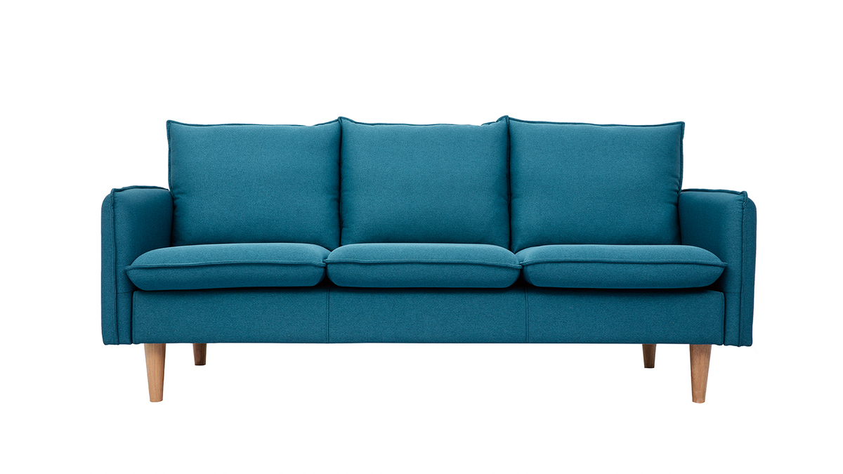 Divano scandinavo 3 posto in tessuto blu anatra HOLMS