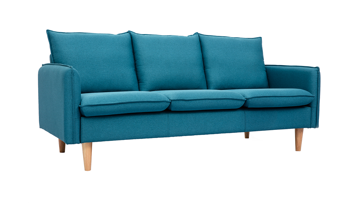 Divano scandinavo 3 posto in tessuto blu anatra HOLMS