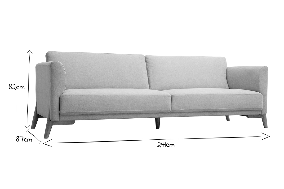 Divano scandinavo 4 posti in tessuto effetto velluto testurizzato beige e legno chiaro SINDRO