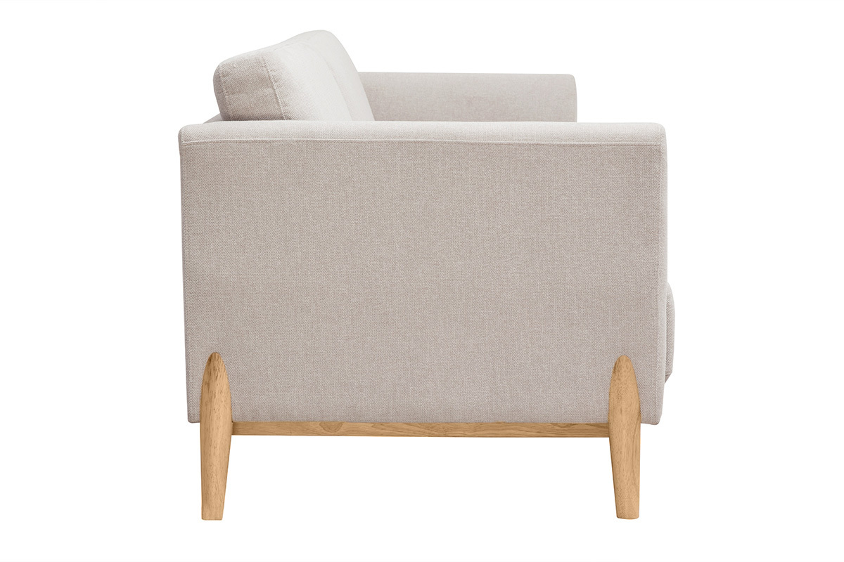 Divano scandinavo 4 posti in tessuto effetto velluto testurizzato beige e legno chiaro SINDRO